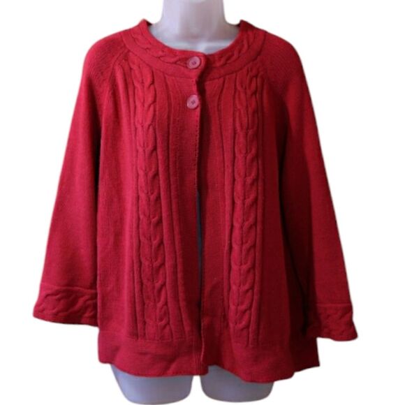 Croft & Barrow Red 2 Button Open Swing Cardigan Large - Picture 1 of 15